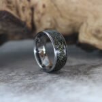Meteorite Ring, Meteorite Wedding Band, Silver Tungsten Band with Meteorite Inlay