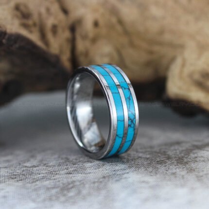 Silver Wedding Band, Silver Turquoise Ring, Turquoise Wedding Ring, Turquoise Wedding Band