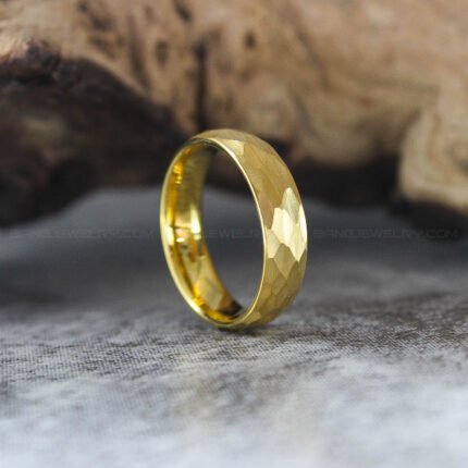 Hammered Wedding Band, Hammered Ring, Hammered Wedding Ring, Yellow Gold Tungsten Band
