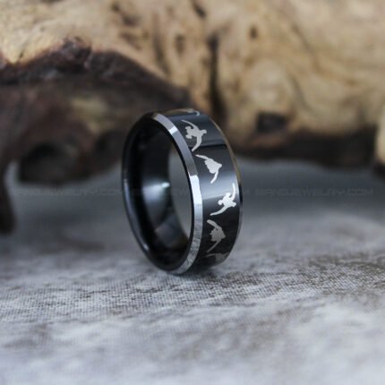 Flying Geese Ring, Geese Hunting Ring, Duck Hunting Ring, Duck Wedding Ring