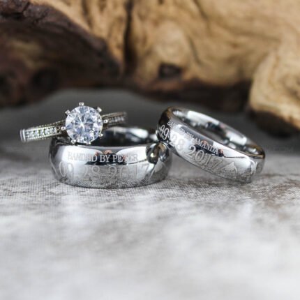 Personalized Banded Together Rings, Matching Couple Wedding Bands, Couple Wedding Rings