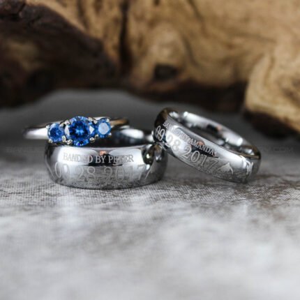 Personalized Banded Together Rings, Matching Couple Wedding Bands, Couple Wedding Rings