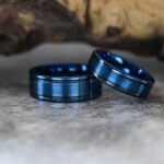 Blue Wedding Bands, Blue Wedding Rings, Blue Tungsten Rings, Blue Couple Rings - Image 5